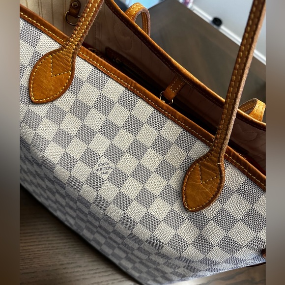 AUTHENTIC LOUIS VUITTON NEVERFULL DAMIER AZURE MM BEIGE INTERIOR - Picture 10 of 14